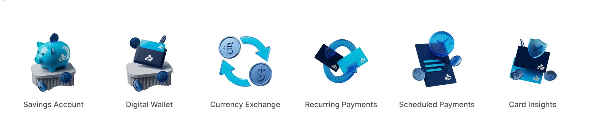 Financial Management category — Savings Account, Digital Wallet, Currency Exchange, Recurring Payments, Scheduled Payments