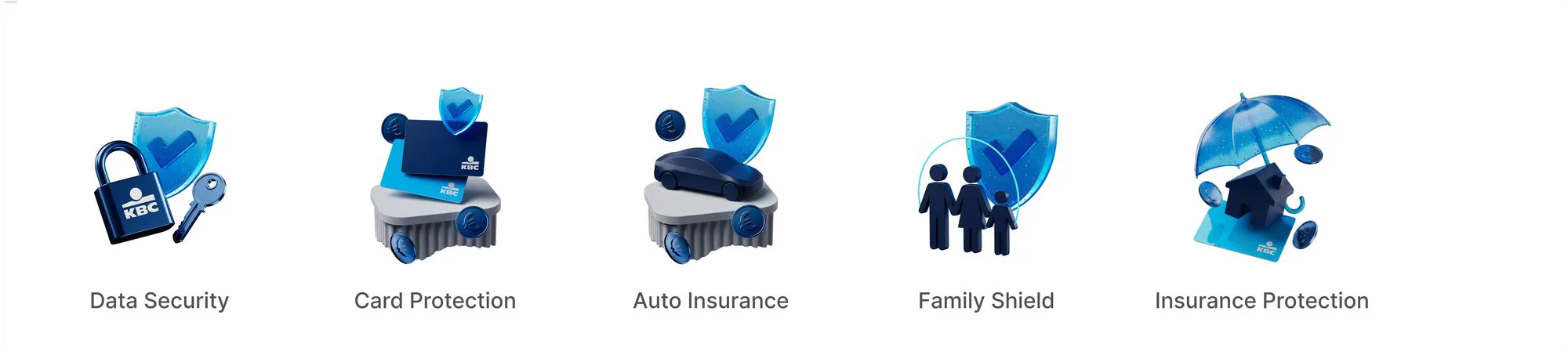 Security & Protection category — Data Security, Card Protection, Auto Insurance, Family Shield, Insurance Protection