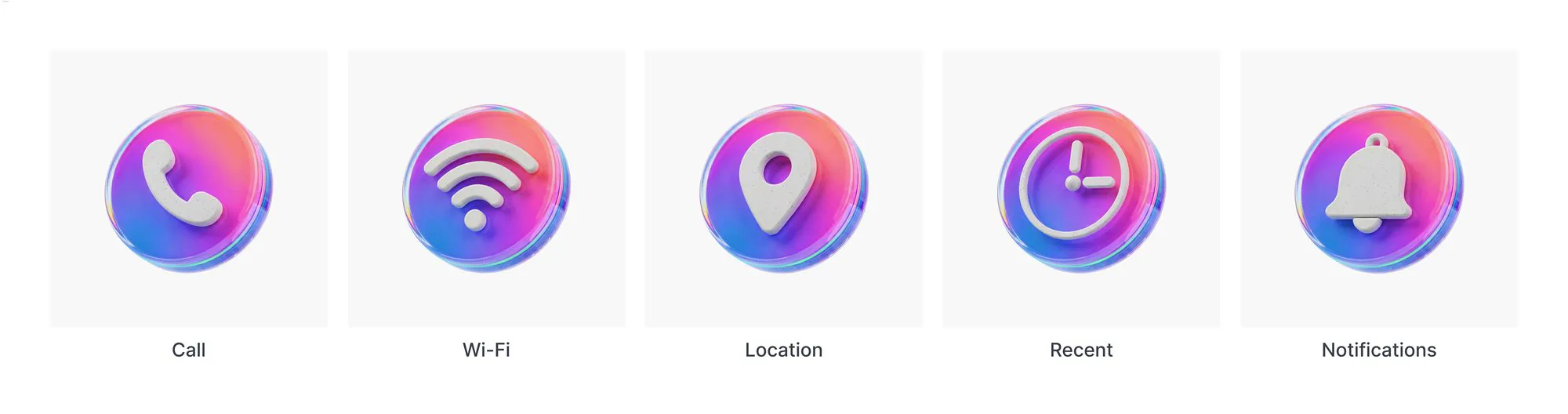 Calls & Presence category — Call, Wi-Fi, Location, Recent, Notifications as round discs