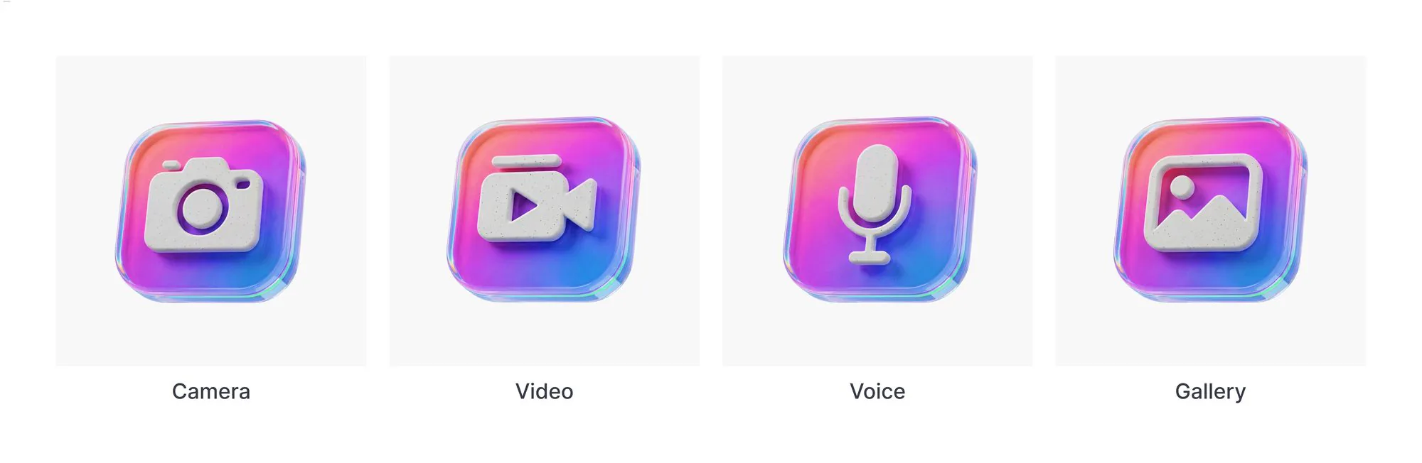 Media & Capture category — Camera, Video, Voice, Gallery as rounded square app-tiles