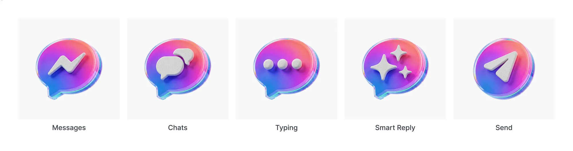 Messaging category — Messages, Chats, Typing, Smart Reply, Send as holographic round discs